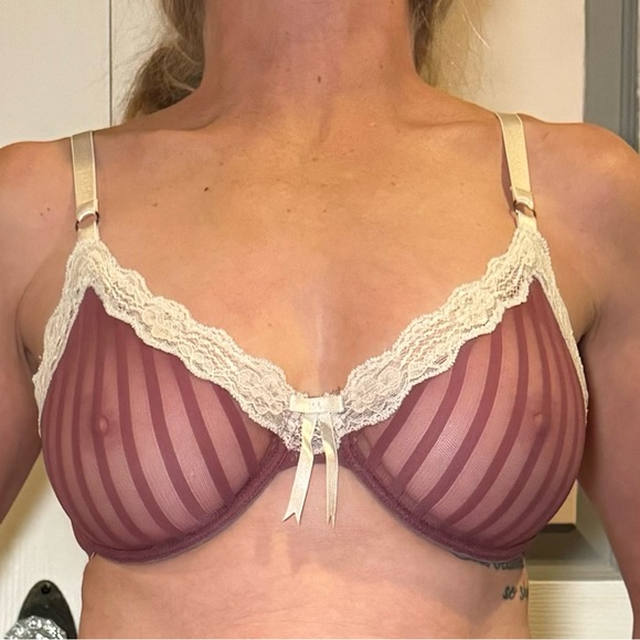 *RARE* Elle Macpherson Sheer Cerise Stripe Unlined Underwire Bra - Picture 3 of 11